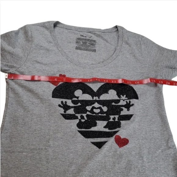 Disney Store Mickey Minnie Tee Women's L Glitter Heart Graphic Gray Shirt - Picture 5 of 6